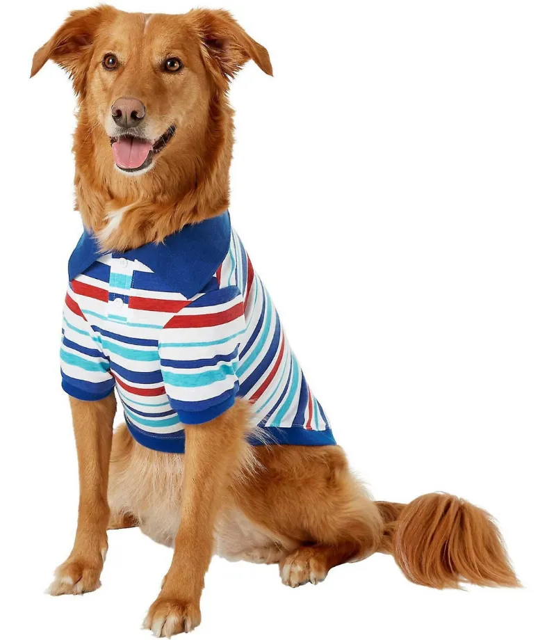 FRISCO Striped Dog Cat Polo Shirt Red Blue Medium